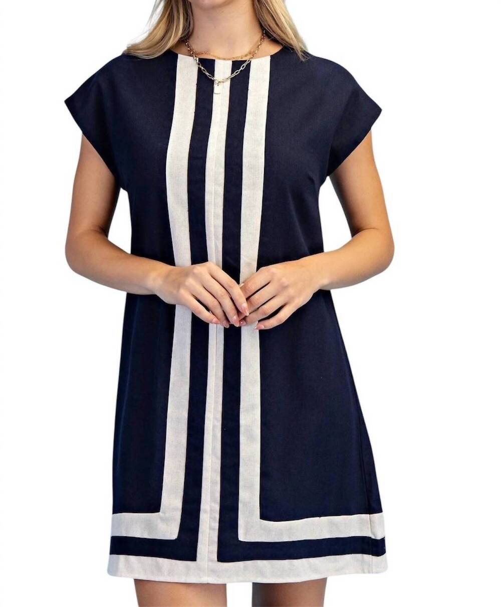 NEW GIGIO linen round neck dress in navy